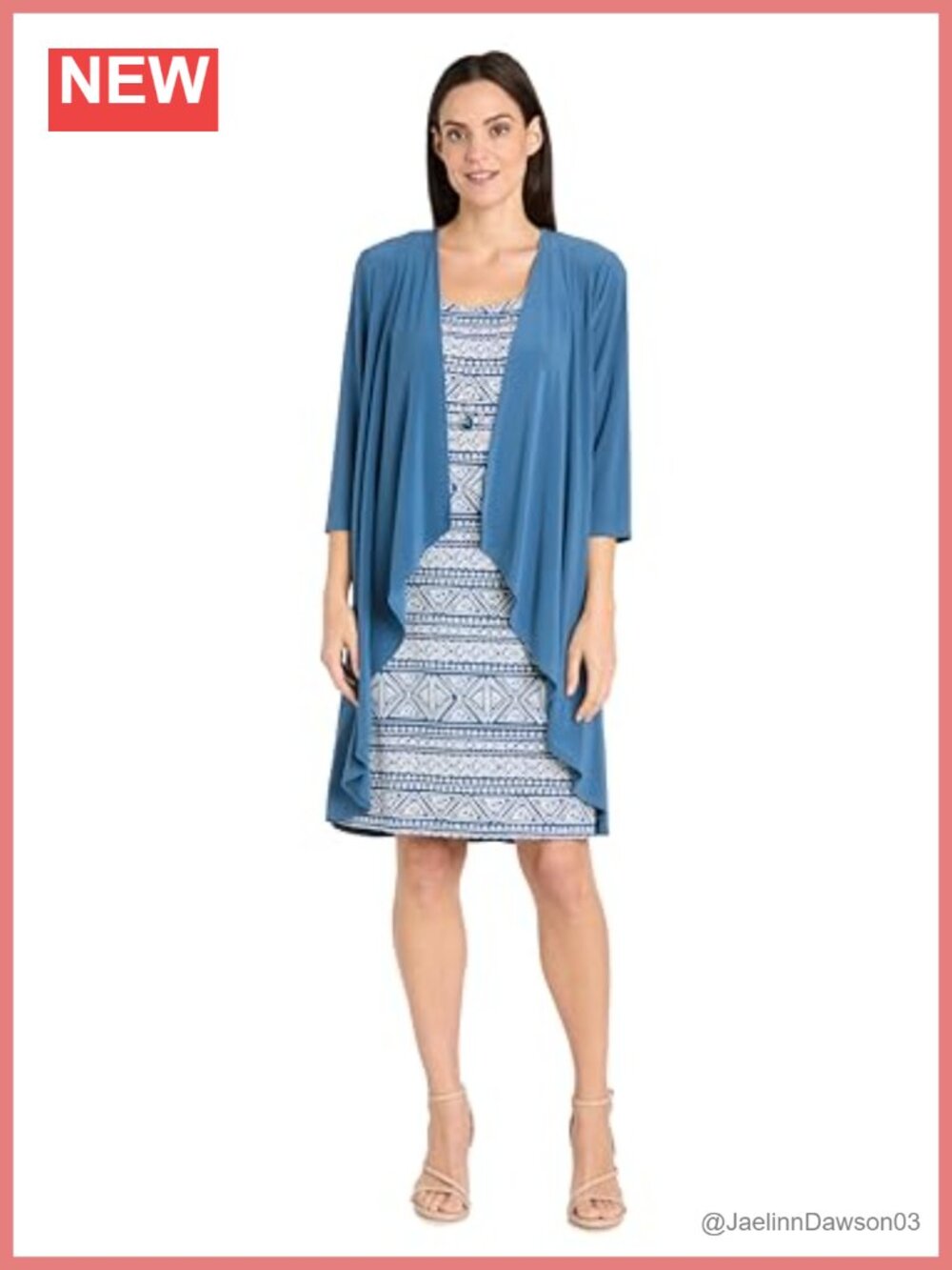 2PC Printed Tank Dress with Flyaway Jacket & Necklace Set